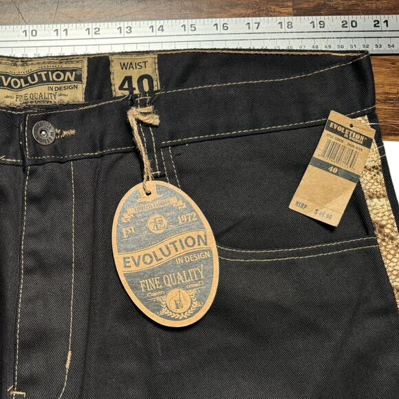 Vintage Y2K Evolution Brand Black Baggy Snakeskin Denim Jean Shorts 40 NWT - Picture 5 of 8